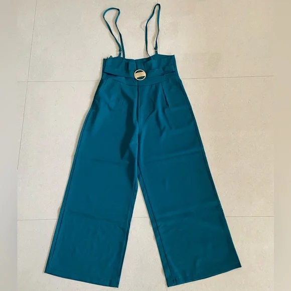 Teal Blue Suspender Pants for Women - Picture 10 of 12